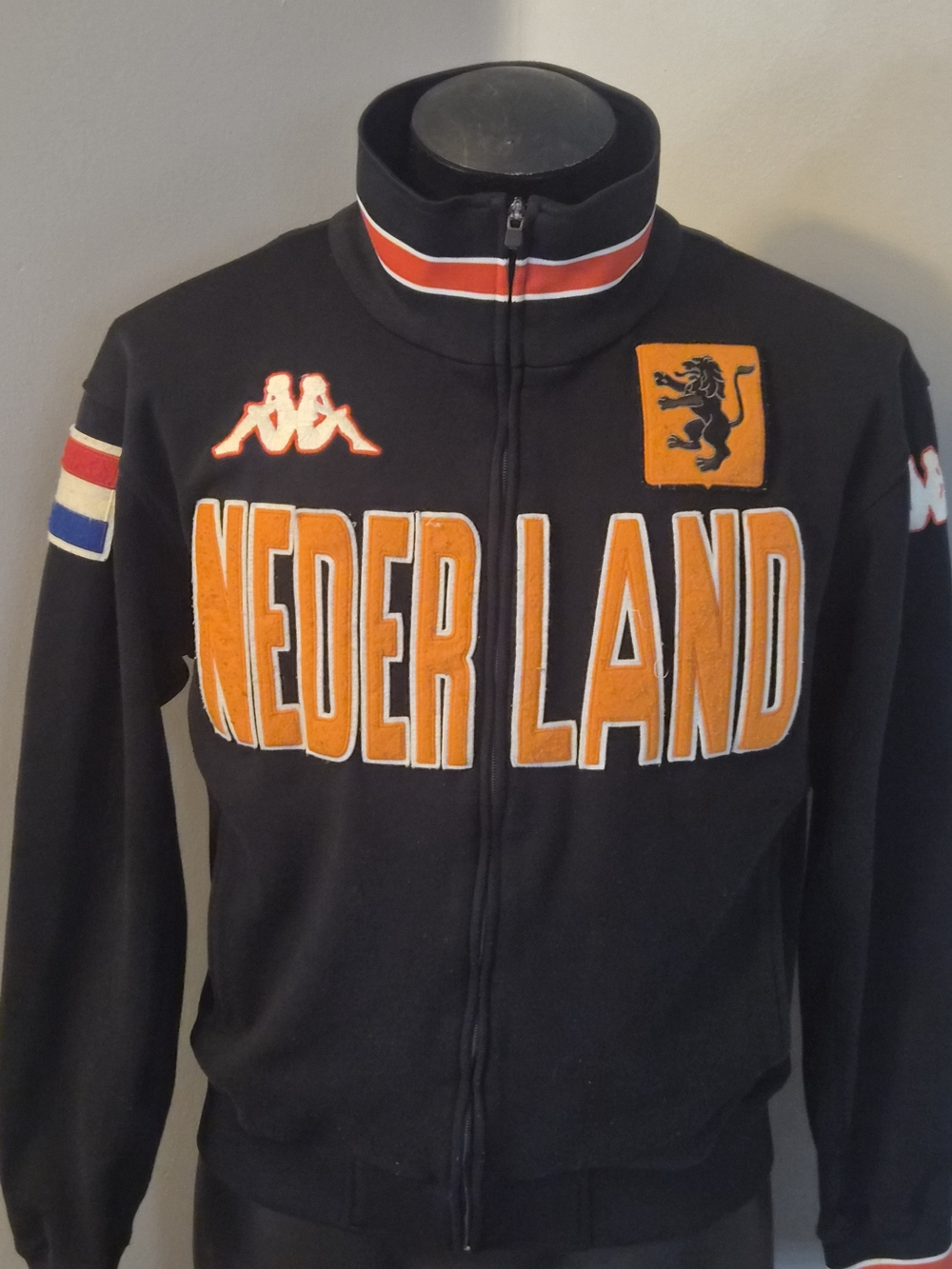 Kappa Netherlands Orange Black Track Jacket Full Zip Embroidered Logos Size L